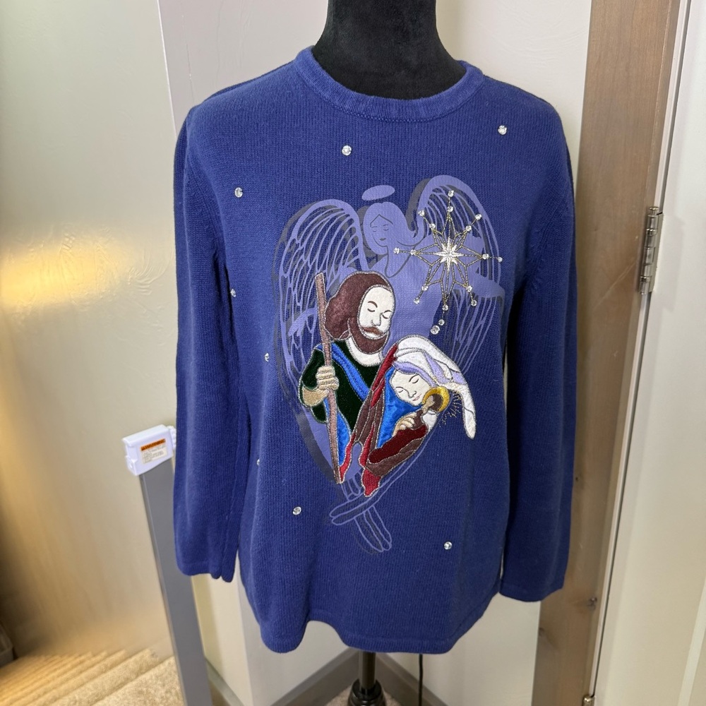 Westbound Christmas‎ Sweater Jesus Mary Joseph Religious Crewneck "Ugly Sweater"
